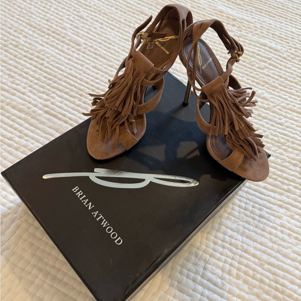 Brian Atwood Tan Fringe Heels